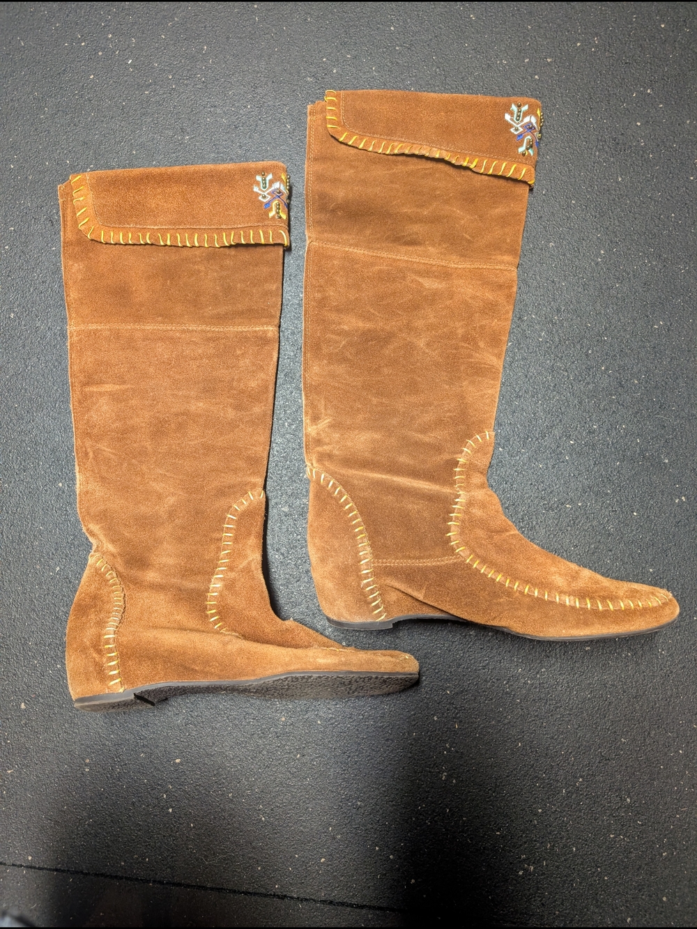 Aldo Size 37 Chestnut Brown Suede Embroidered Knee-High Boots - Picture 2 of 14